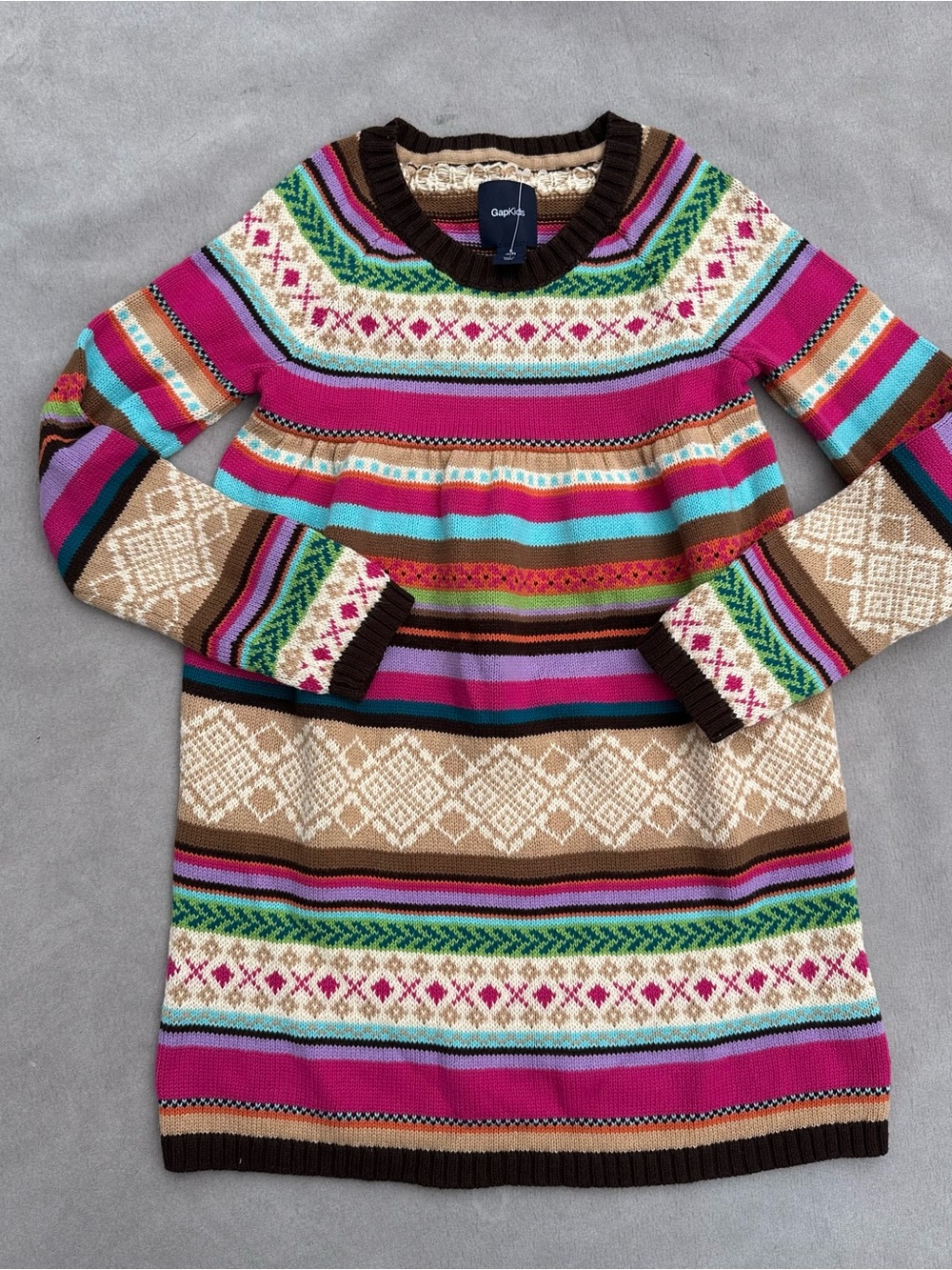 GAP Multicolor Striped Fair Isle Knit Dress - Pink, Turquoise, Brown, Cream